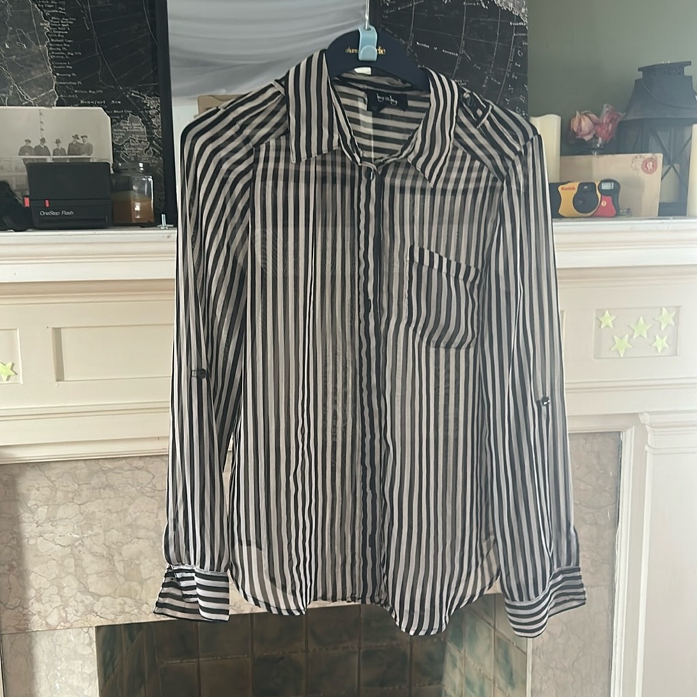 Striped Sheer Button Up